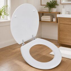 White MDF Toilet Seat with Lid Universal Bathroom Fixture Easy Clean Design