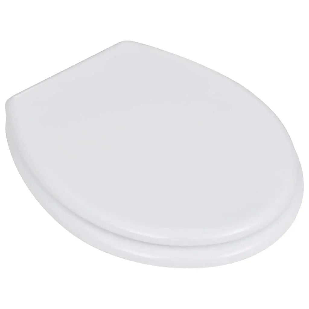 MDF Toilet Seat White with Lid Adjustable Hinges Easy Clean Universal Size Bathroom Fixture
