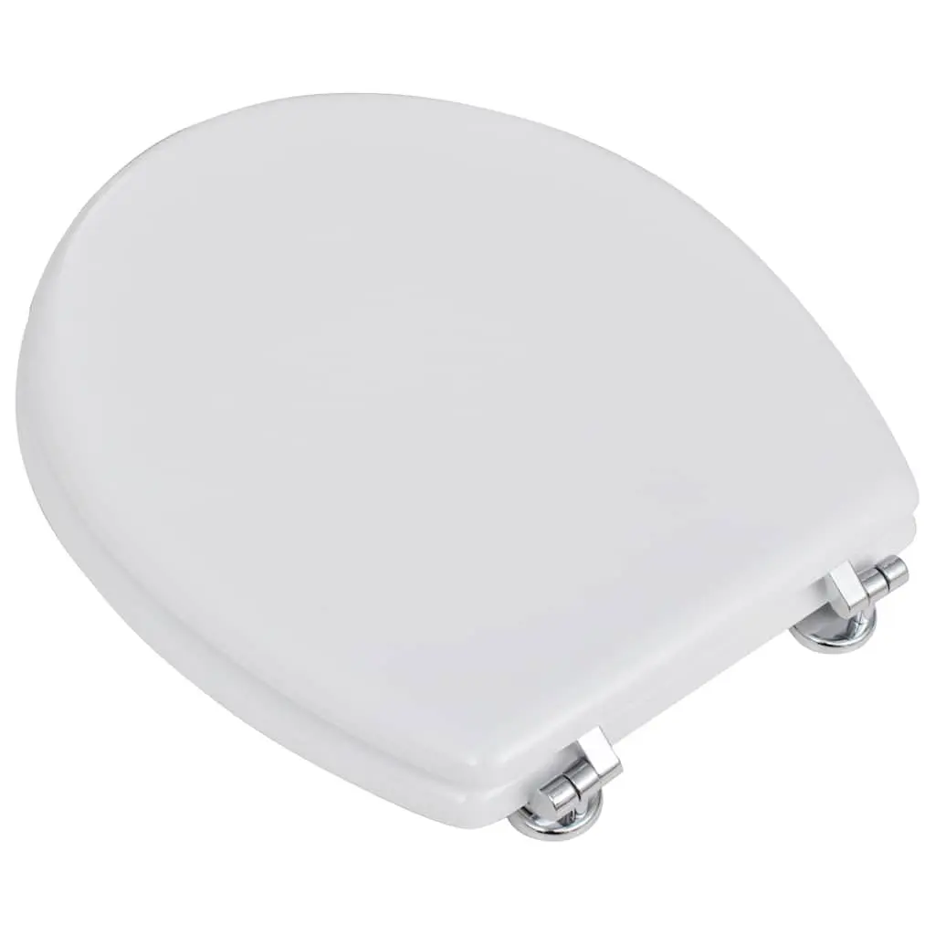 MDF Toilet Seat White with Lid Adjustable Hinges Easy Clean Universal Size Bathroom Fixture