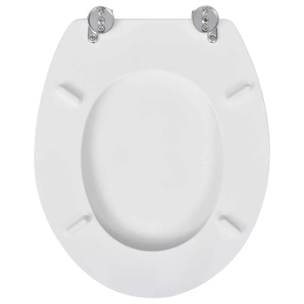 MDF Toilet Seat White with Lid Adjustable Hinges Easy Clean Universal Size Bathroom Fixture