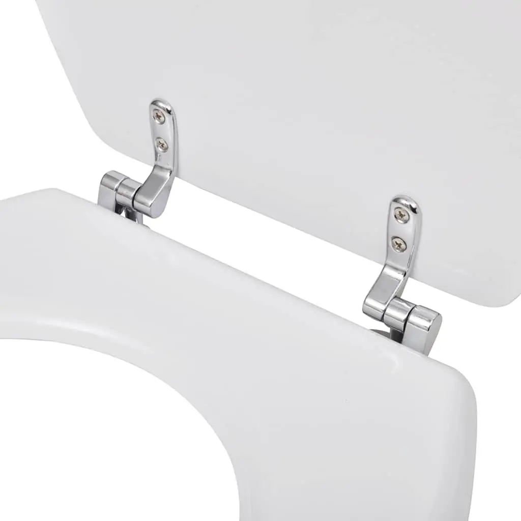 MDF Toilet Seat White with Lid Adjustable Hinges Easy Clean Universal Size Bathroom Fixture