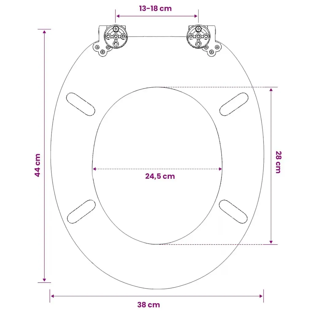 MDF Toilet Seat White with Lid Adjustable Hinges Easy Clean Universal Size Bathroom Fixture