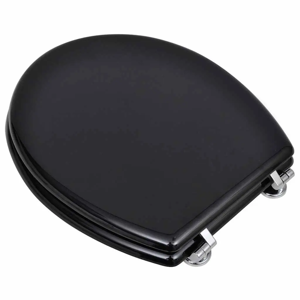 MDF Toilet Seat Universal Black Durable Hinges Adjustable for Bathroom Fixture