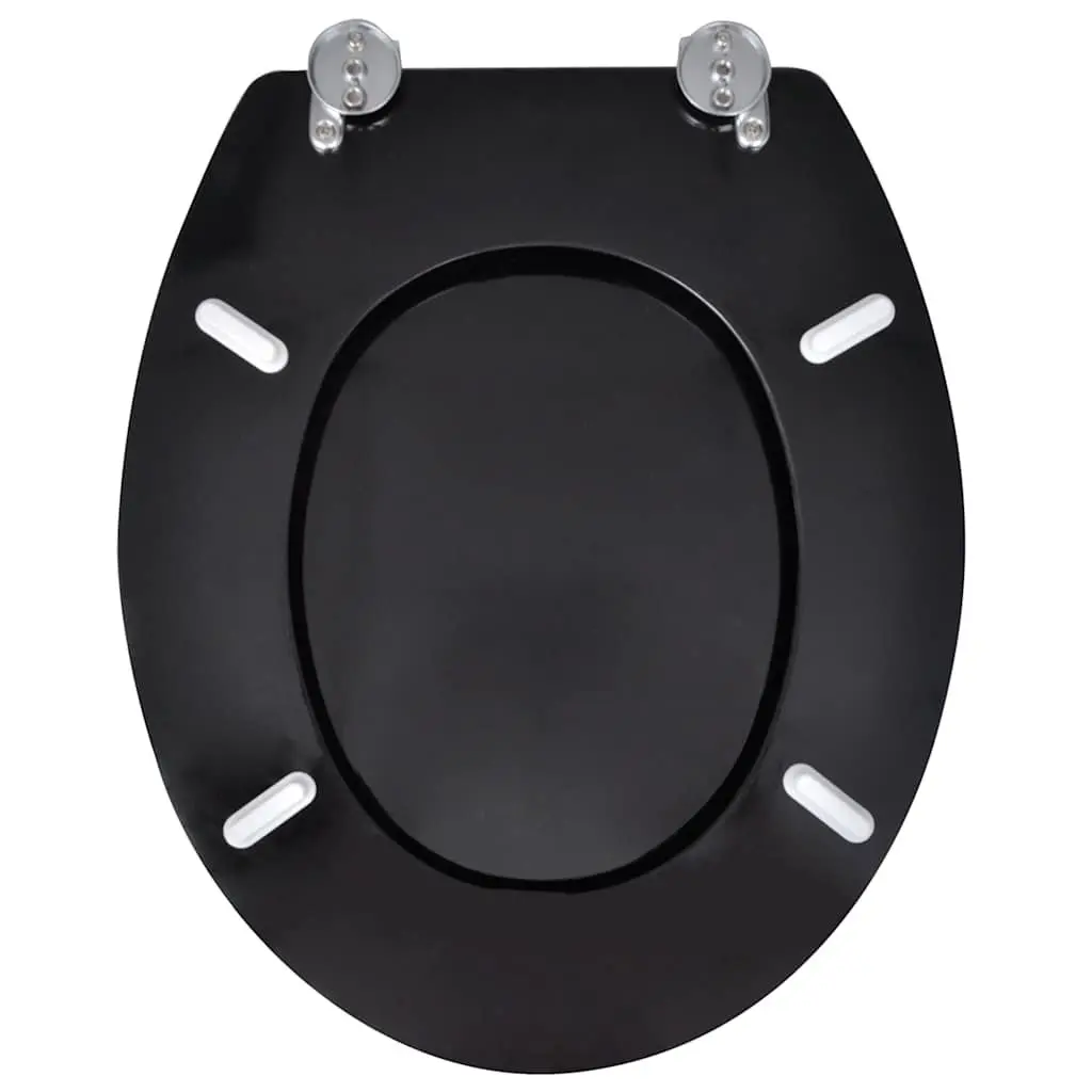 MDF Toilet Seat Universal Black Durable Hinges Adjustable for Bathroom Fixture