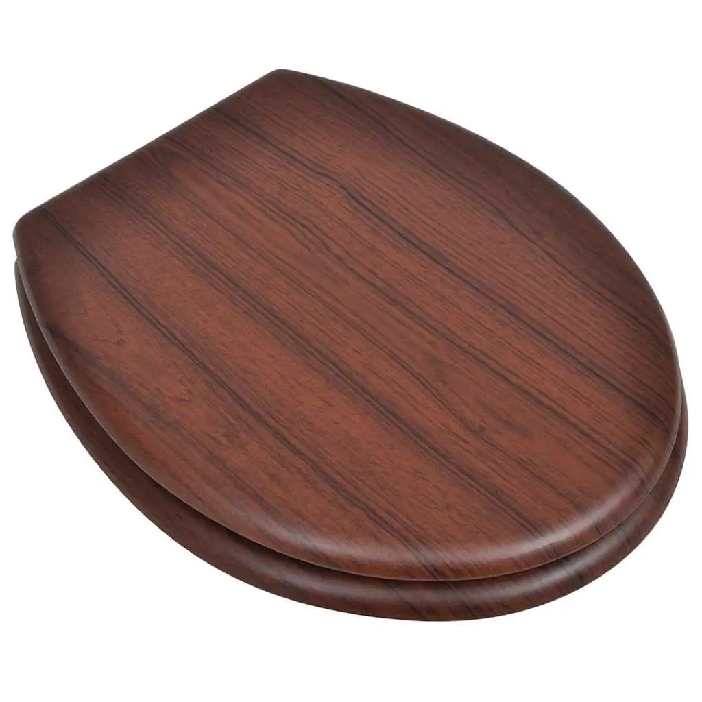 Toilet Seat MDF Lid Brown Universal Fit with Chrome Hinges