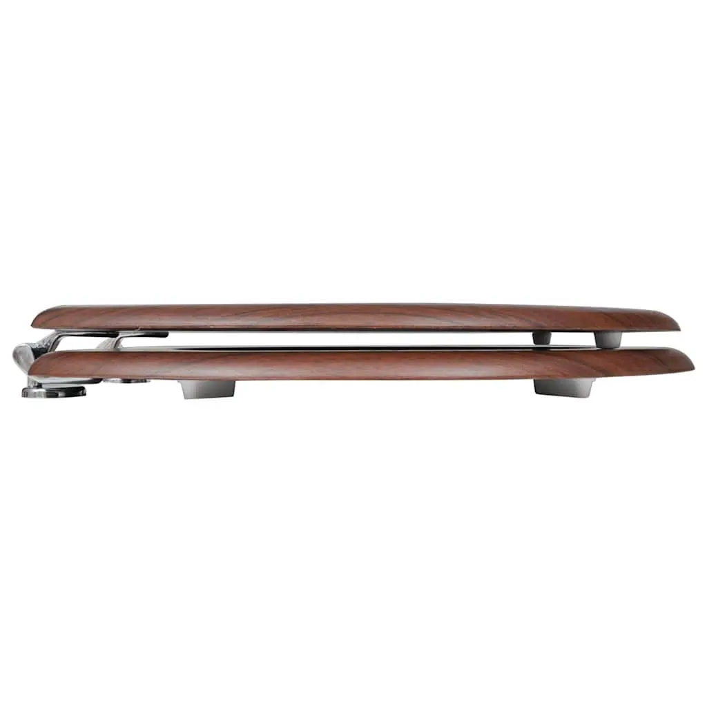 Toilet Seat MDF Lid Brown Universal Fit with Chrome Hinges