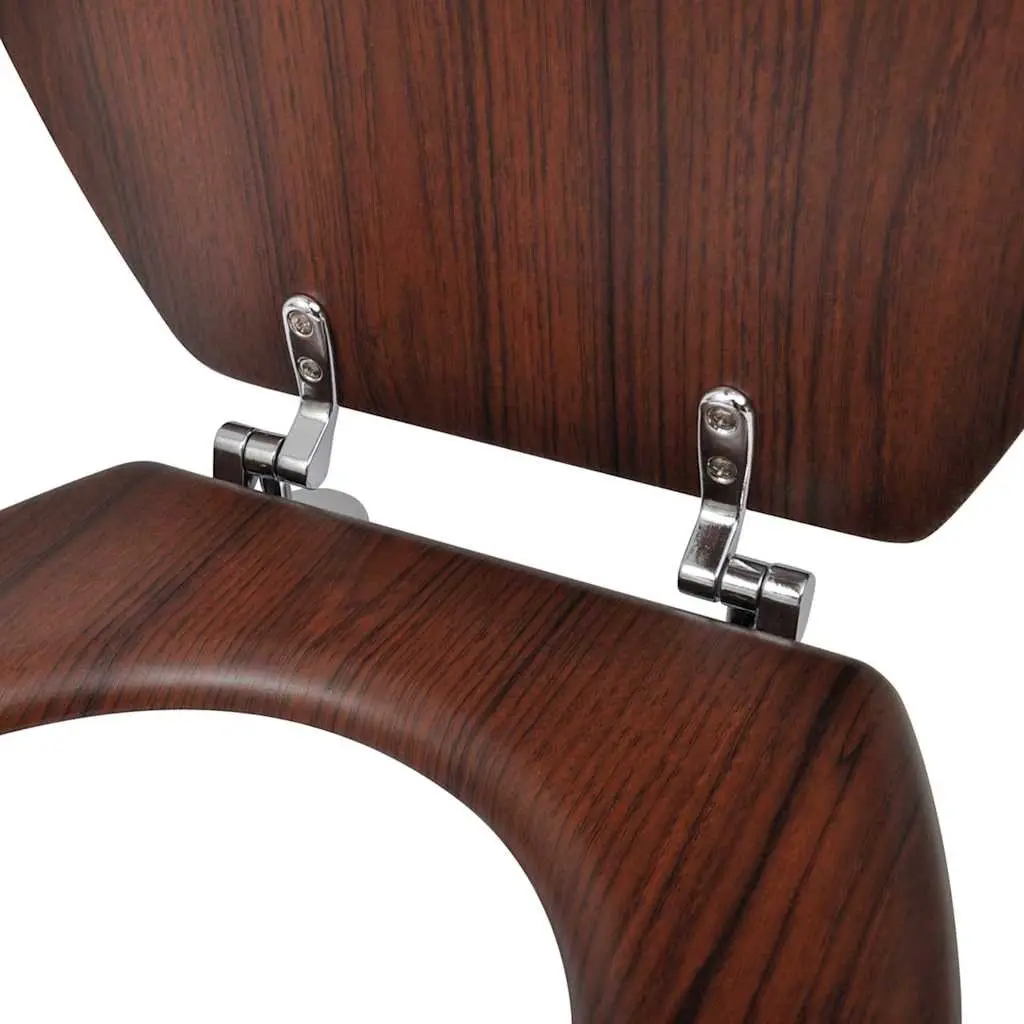 Toilet Seat MDF Lid Brown Universal Fit with Chrome Hinges