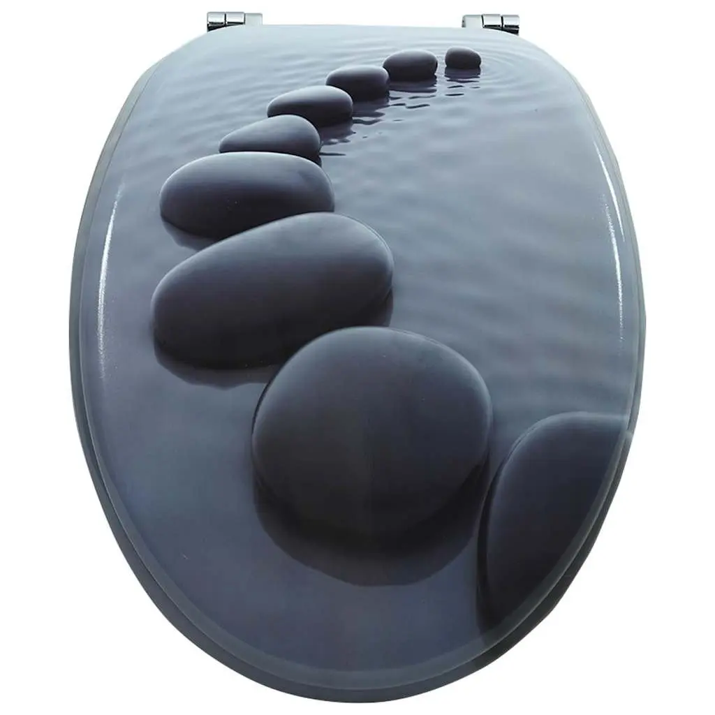 Toilet Seat MDF Grey with Adjustable Hinges for Standard Bowls Easy Install