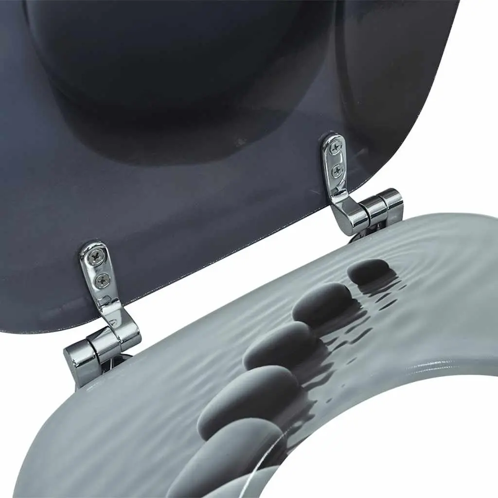 Toilet Seat MDF Grey with Adjustable Hinges for Standard Bowls Easy Install