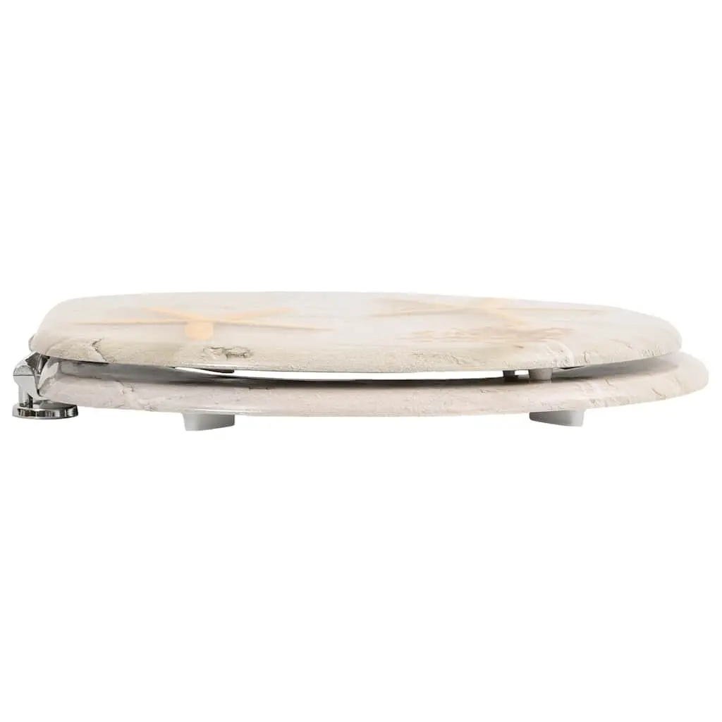 Toilet Seat MDF Lid Grey Starfish Design Bathroom Fixture Adjustable Hinges