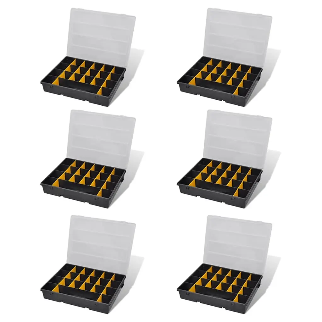 Storage Box Set of 6 Polypropylene Black Compartment Organizer Tool Small Parts