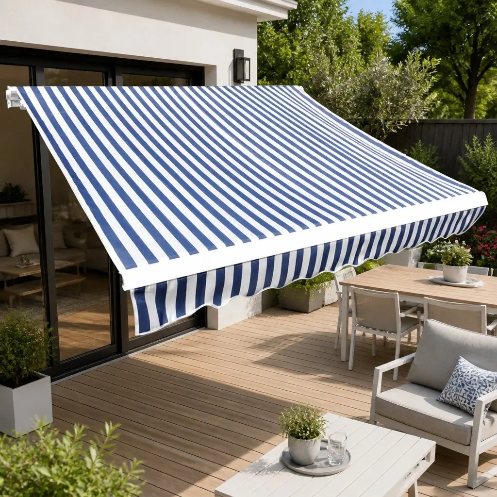 Awning Fabric Replacement Shade Polyester 3x2.5m Blue White UV Resistant