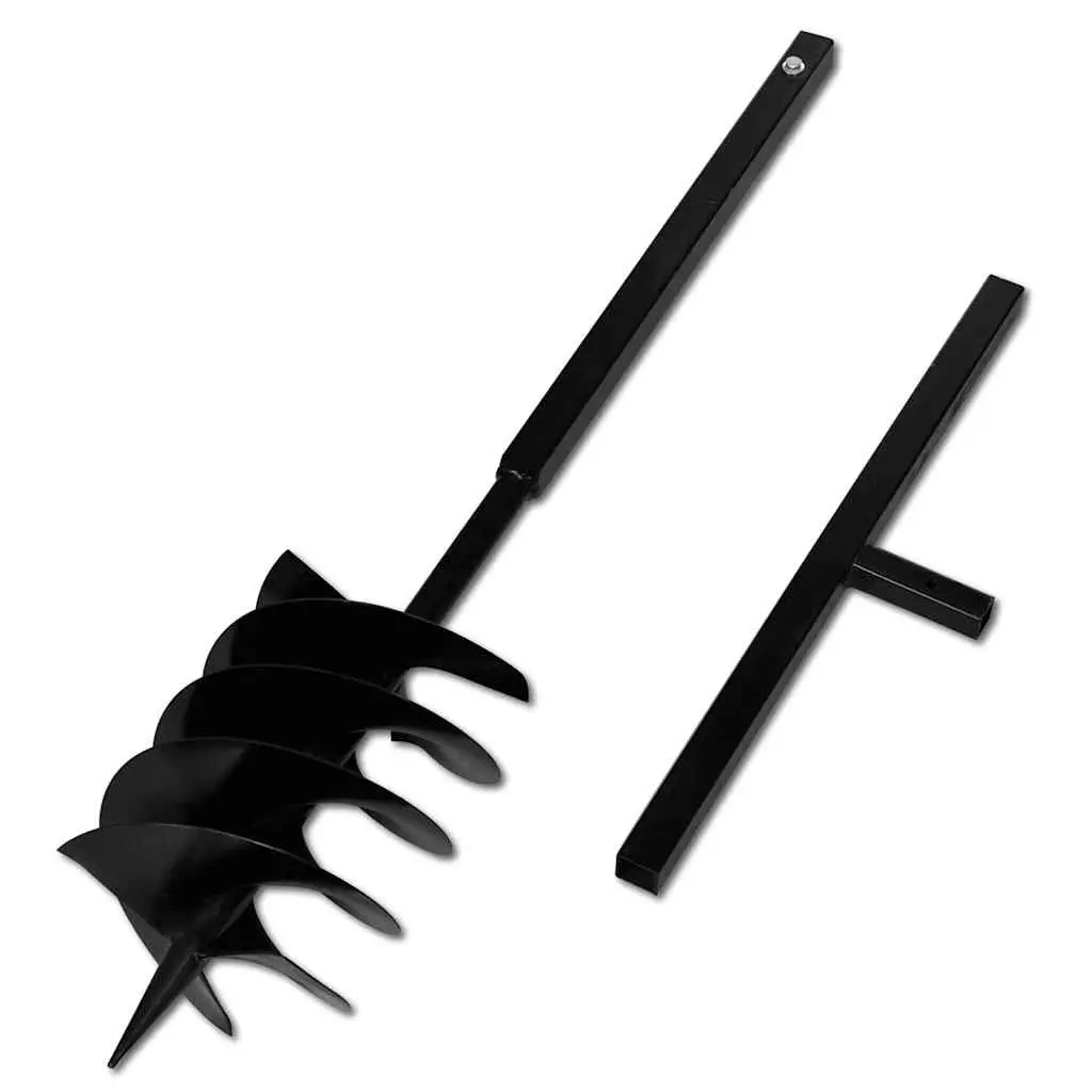 Ground Drill Auger Bit Steel 200mm Three Spirals Black Gardening Tool
