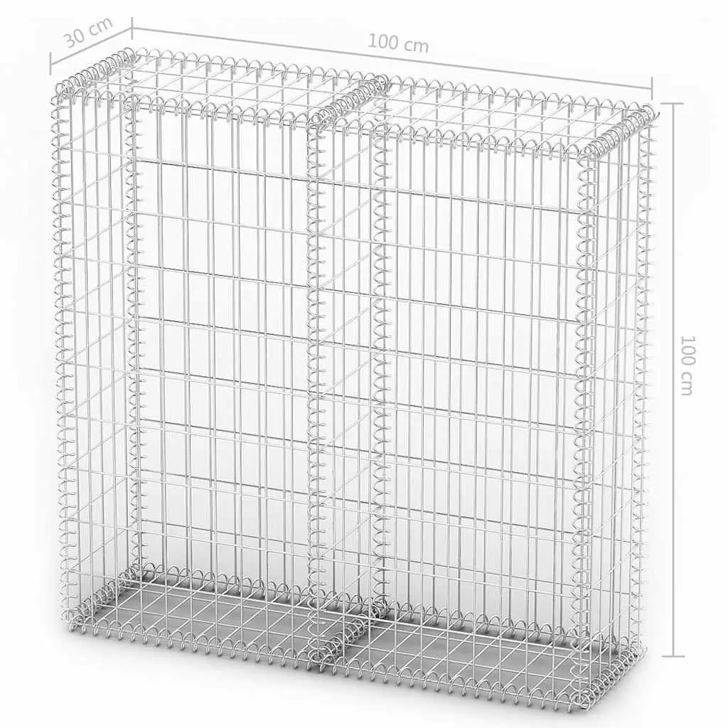 Gabion Basket 100x100x30cm Galvanised Steel Wire with Covers Durable Weather Resistant for Garden Projects and Retaining Walls