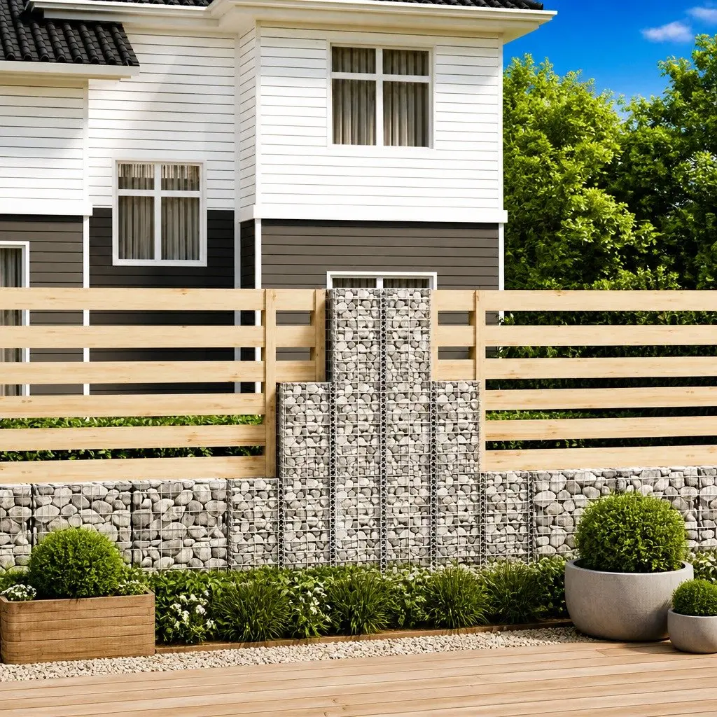 Gabion Basket Set 6 Piece Wire Mesh Retaining Wall Garden Fencing Barrier Panel