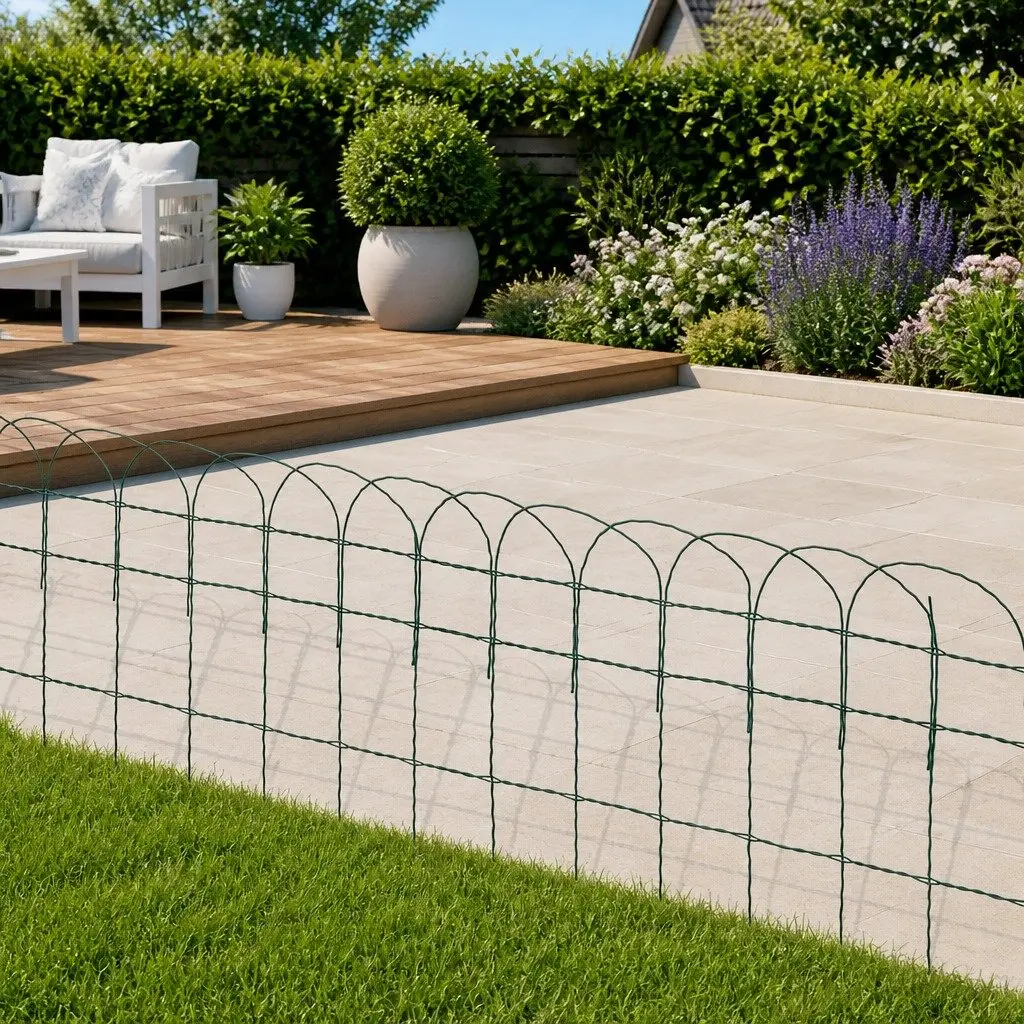 Garden Border Fence Powder Coated Iron Green Outdoor Lawn Edging 25m Wire Barrier