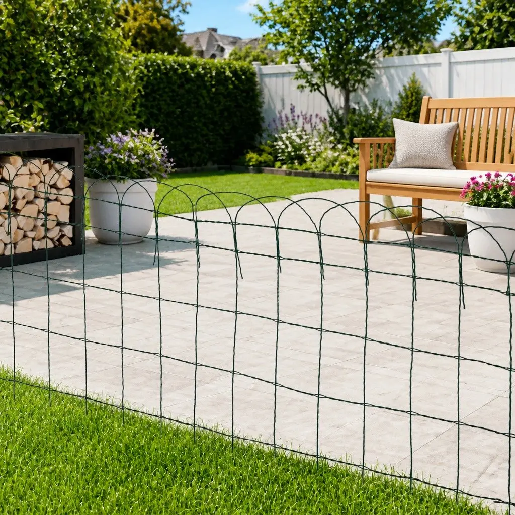 Garden Border Fence Edging Powder-coated Iron 10m Green