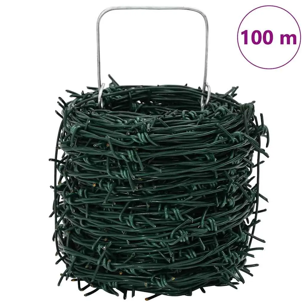 Barbed Wire Roll Powder-coated Iron 100m Silver Garden Fence Security Outdoor Yard Protection Barrier