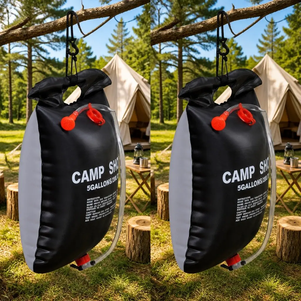 Portable Camp Shower Solar Heating 20L Black 2 Piece