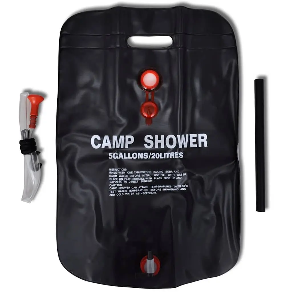 Portable Camp Shower Solar Heating 20L Black 2 Piece