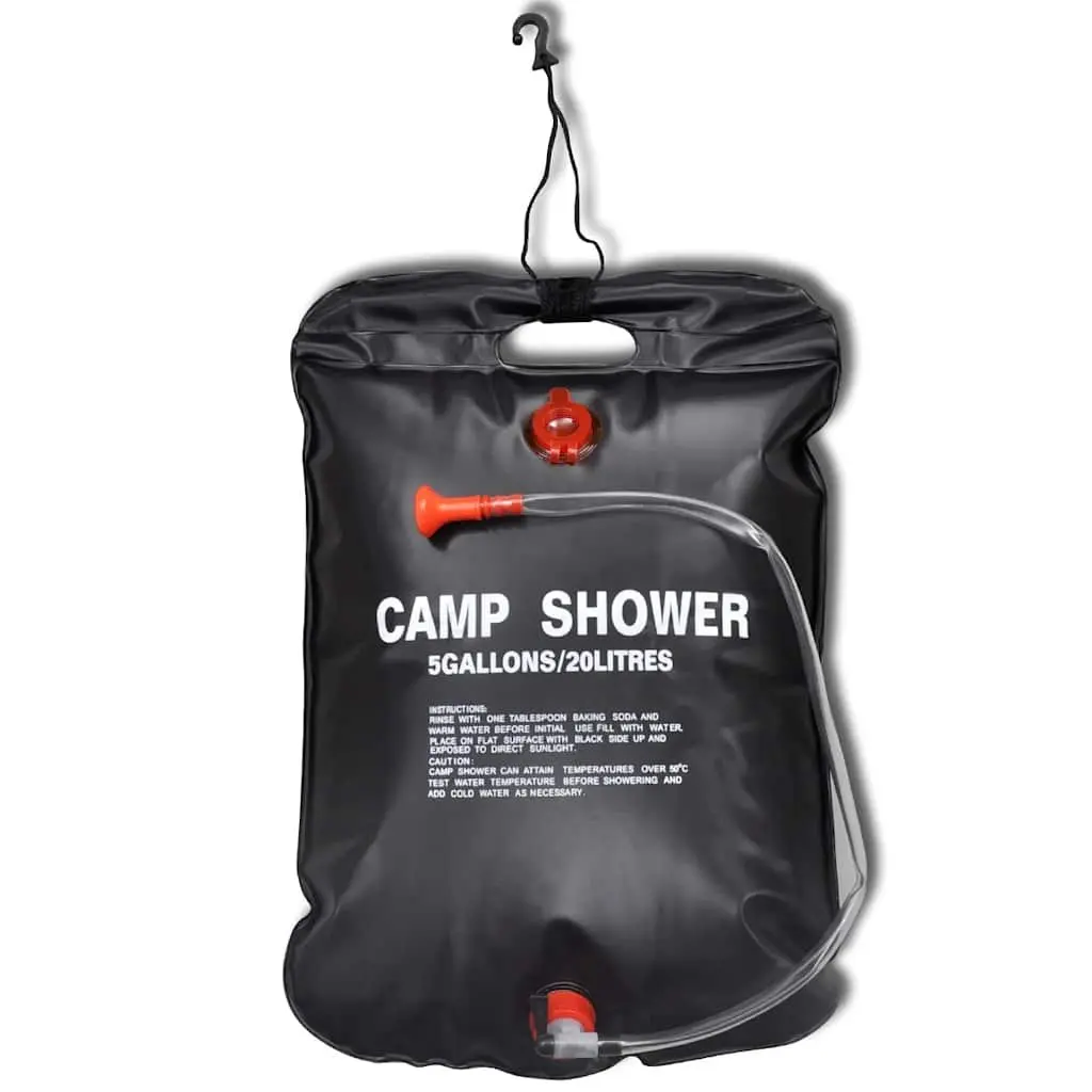 Portable Camp Shower Solar Heating 20L Black 2 Piece
