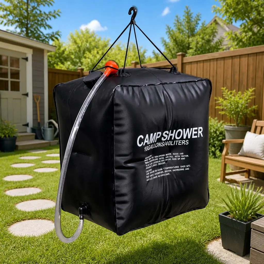 Solar Camp Shower PVC 40L Portable Outdoor Bath Black