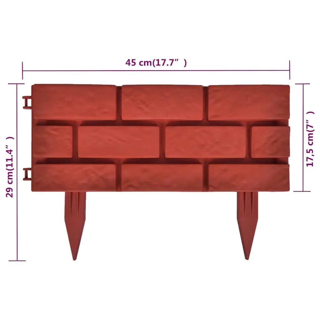 Garden Lawn Divider Edging Border Red Polypropylene 11 Piece 45 cm Long 17.5 cm High