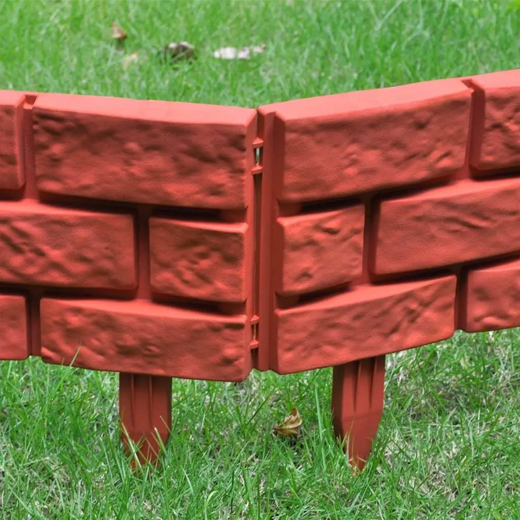 Garden Lawn Divider Edging Border Red Polypropylene 11 Piece 45 cm Long 17.5 cm High
