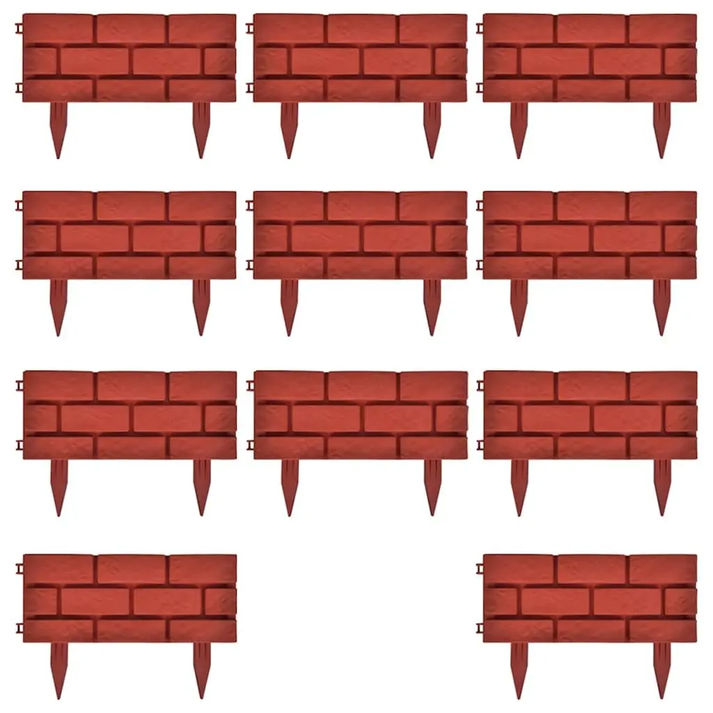 Garden Lawn Divider Edging Border Red Polypropylene 11 Piece 45 cm Long 17.5 cm High