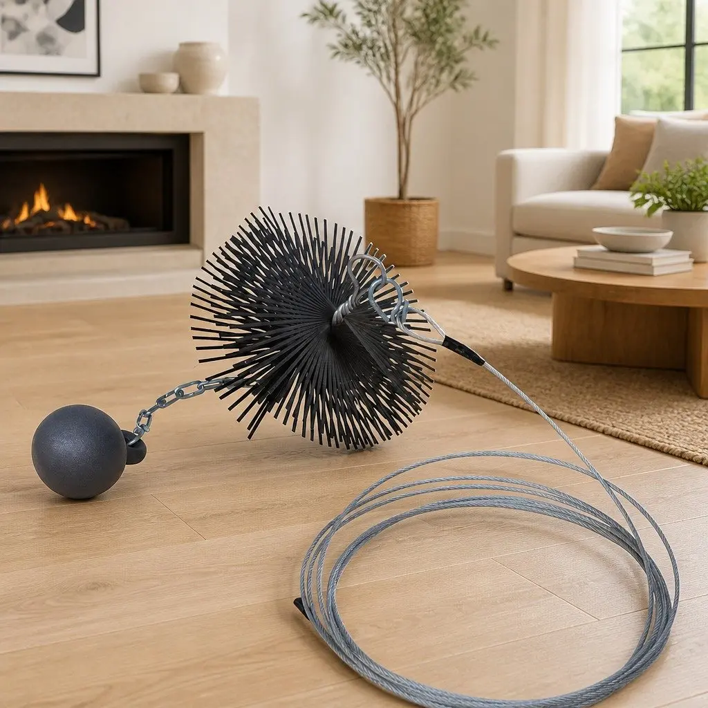 20cm Diameter Durable Round Cleaning Brush for Chimney with Secure Thread Attachment