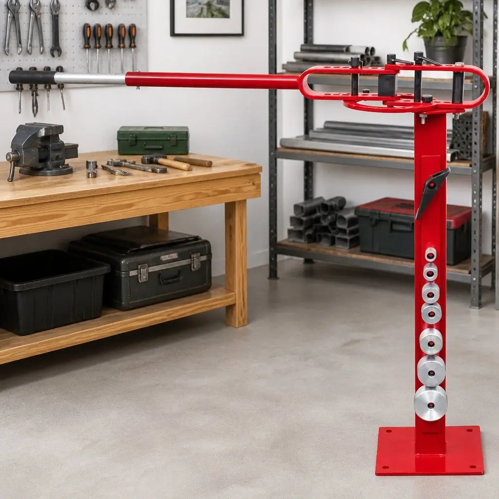 Manual Steel Pipe Bender for Workshop with 7 Die Rollers and Extendable Lever for Bending 6mm Thick 50mm Wide
