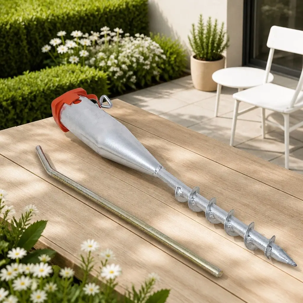 Garden Umbrella Base 55cm Galvanised Steel Silver Soil Insert Outdoor