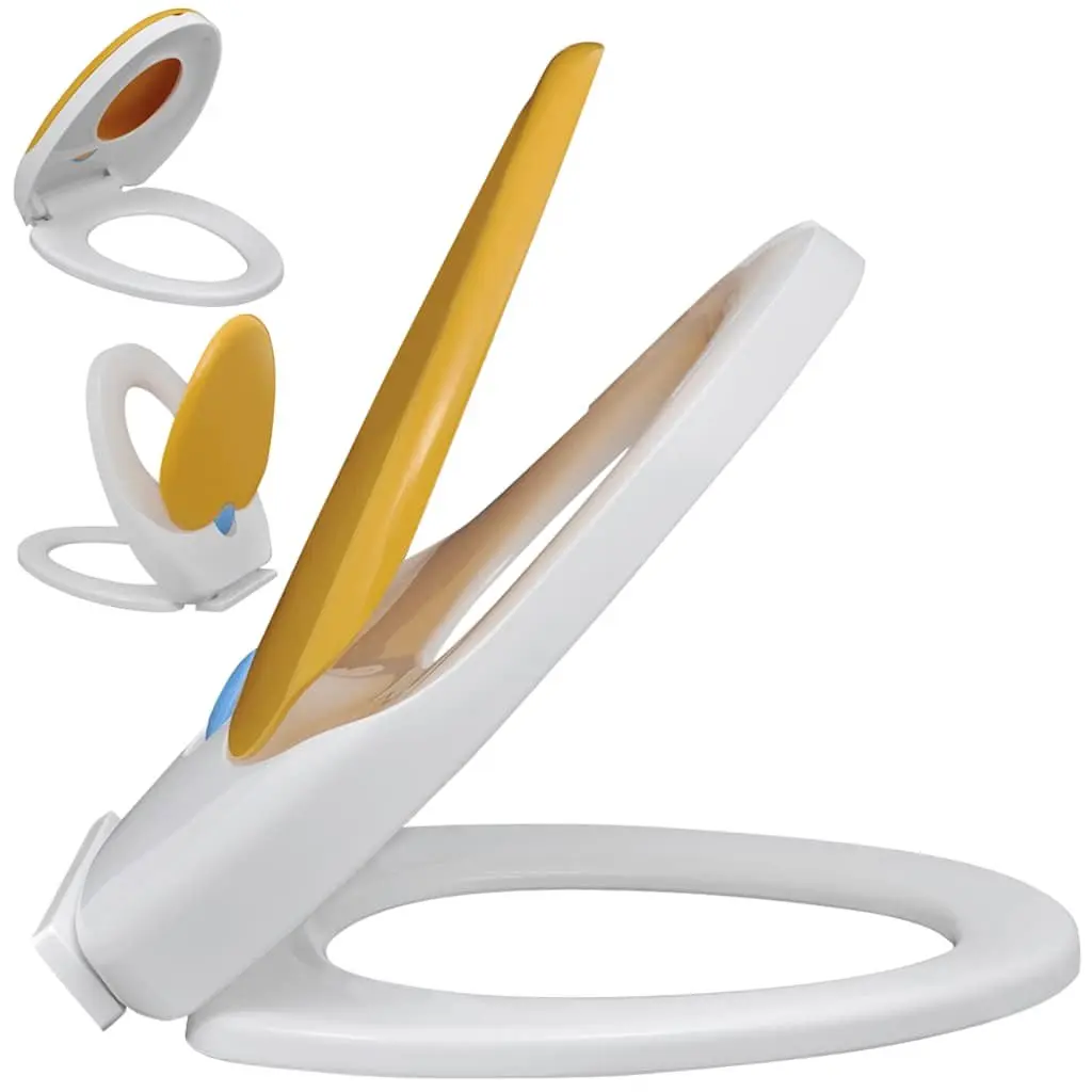 Soft-Close Toilet Seat Yellow White Adults Children Family Bathroom Dual Size