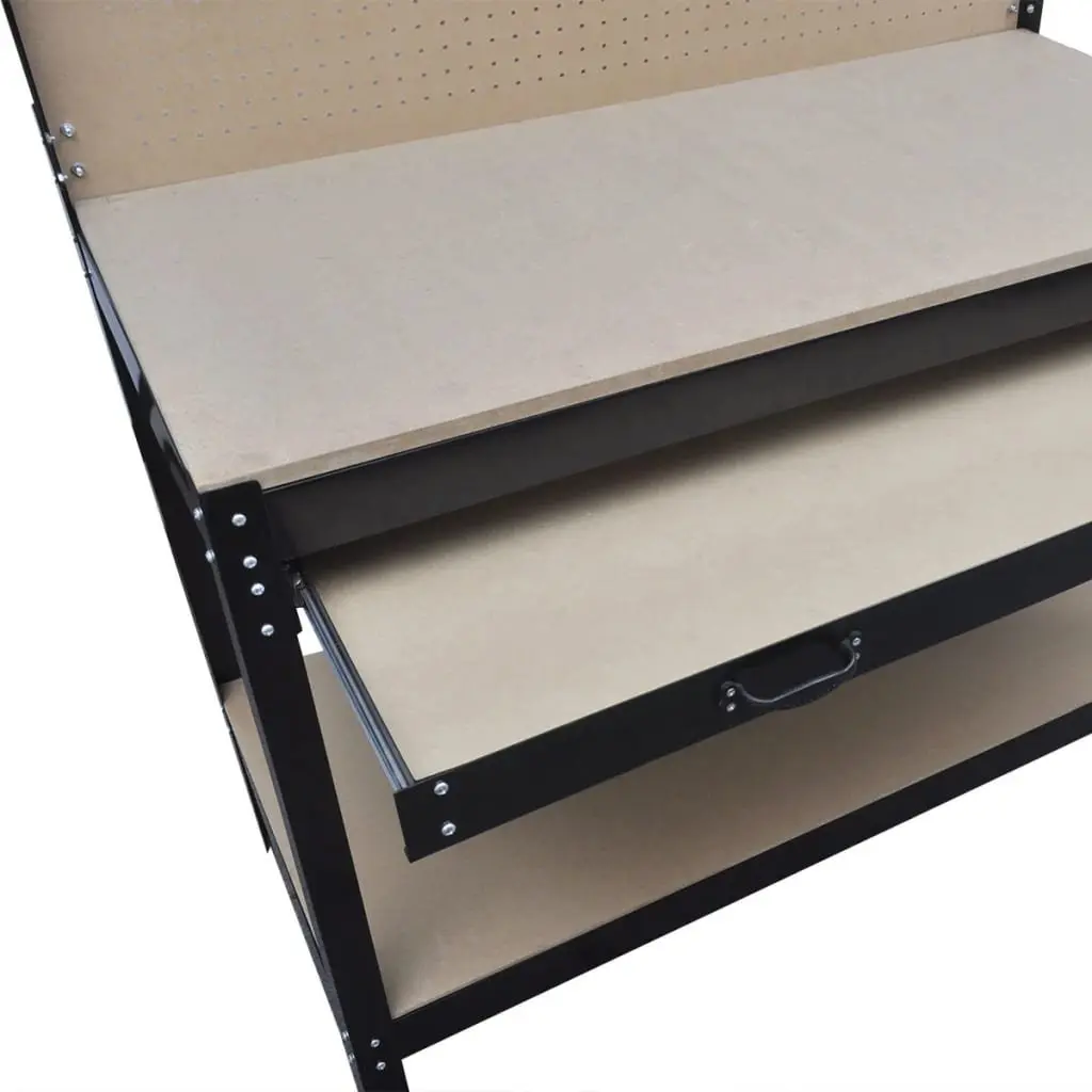 Brown Steel Workbench with Pegboard Hooks and Drawer Storage for Tool Organization in Garage