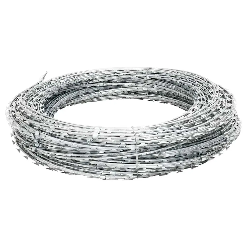 Razor Wire Clipped Concertina Coil Galvanised Steel 60m Silver Security Fence Barrier