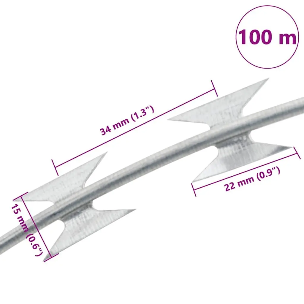 Razor Wire Clipped Concertina Coil Galvanised Steel 100m Silver Garden Fence Security Barbed Protection