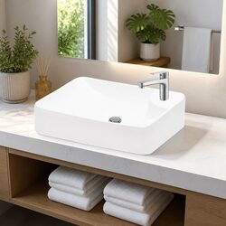 White Ceramic Bathroom Basin Sink Bowl Wash Vessel Faucet Hole Modern Elegant