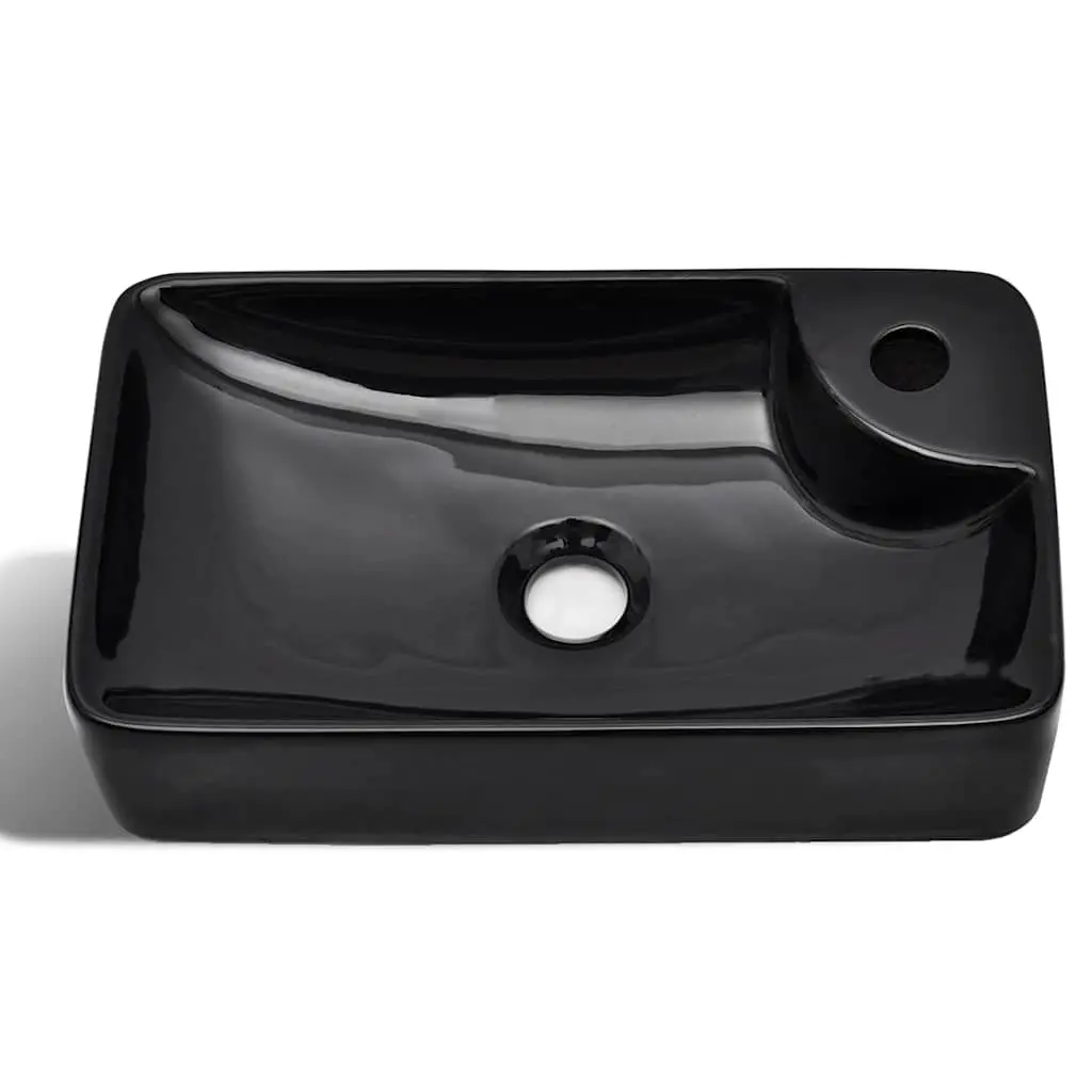 Ceramic Bathroom Basin Sink High Gloss Modern Washroom Vessel Black