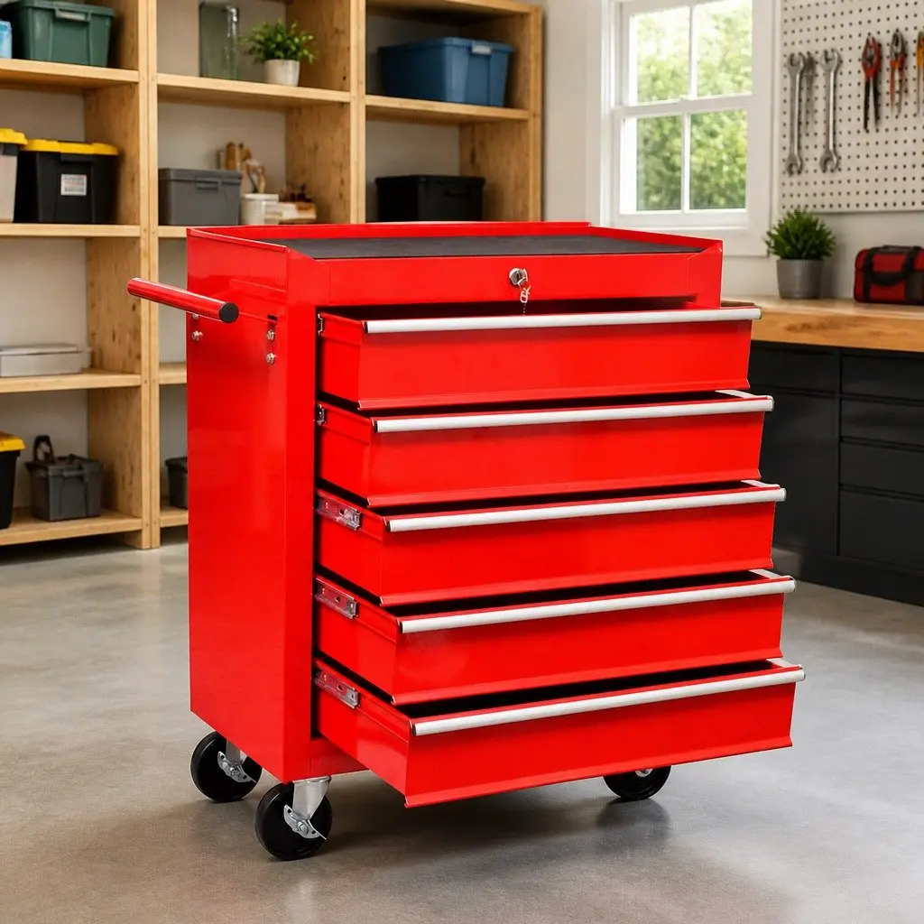 Tool Trolley Workshop Storage Cabinet Grey 5 Drawers Lockable Organiser