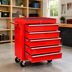 Tool Trolley Workshop Storage Cabinet 5 Drawers Organiser Workbench Lockable