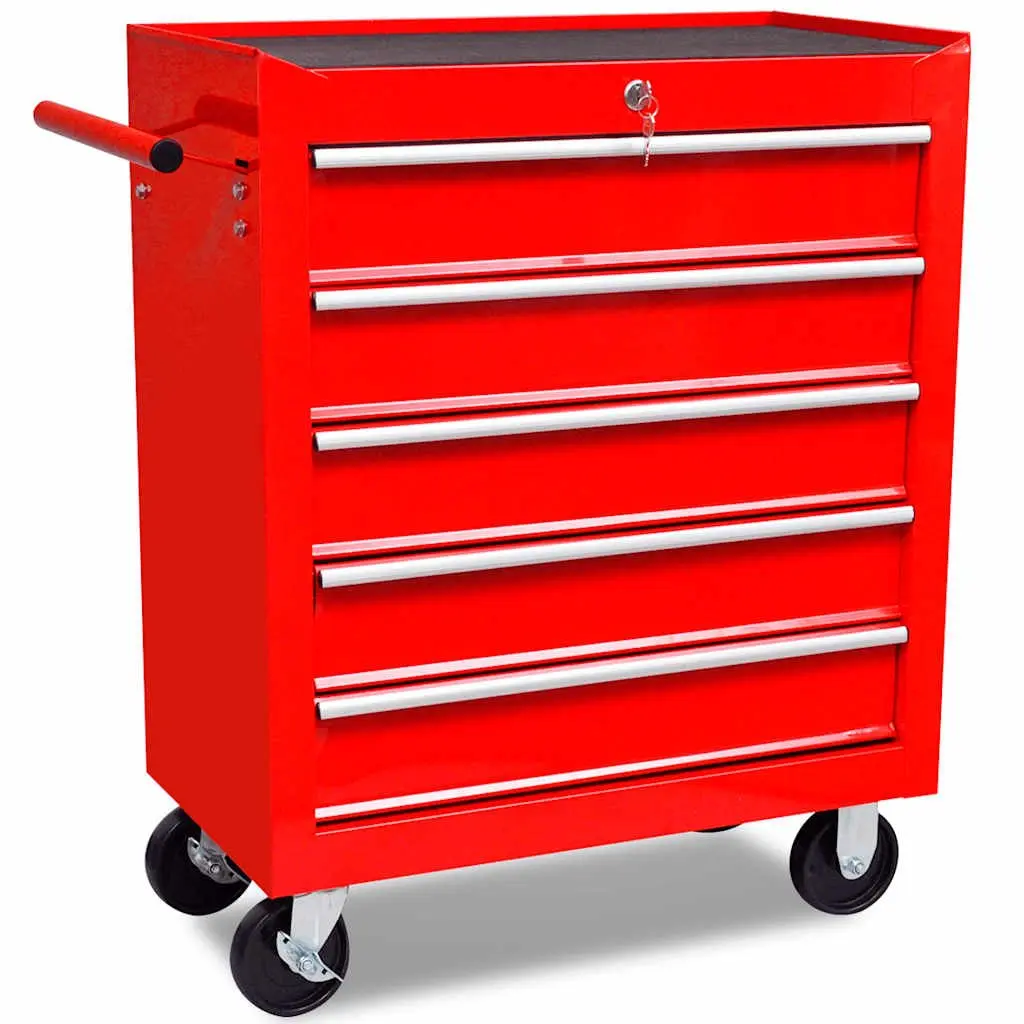 Tool Trolley Workshop Storage Cabinet Grey 5 Drawers Lockable Organiser