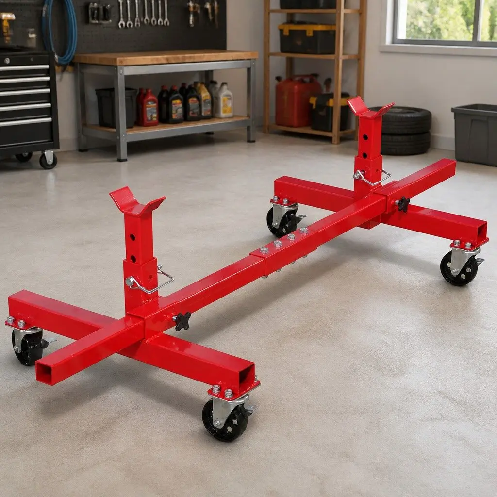 Mobile Axle Stand Heavy Duty Steel Adjustable Height Red