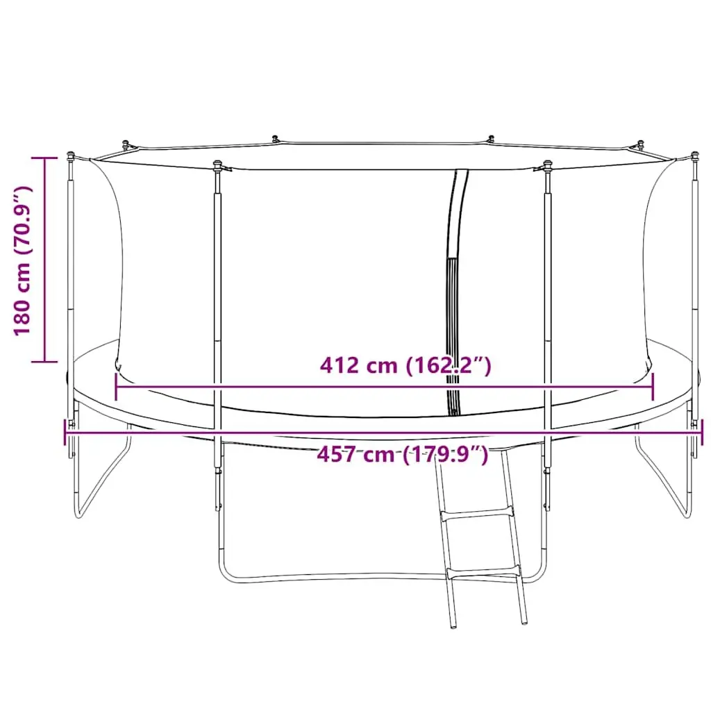 Replacement Safety Net for Round Trampoline Black Weatherproof 4.57m Reinforced Enclosure
