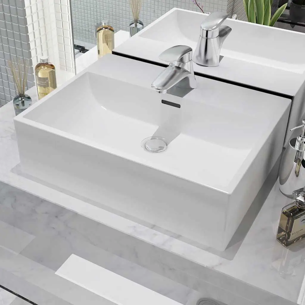 White Ceramic Bathroom Basin Sink with Faucet Hole Wall Mount 51.5x38.5x15cm