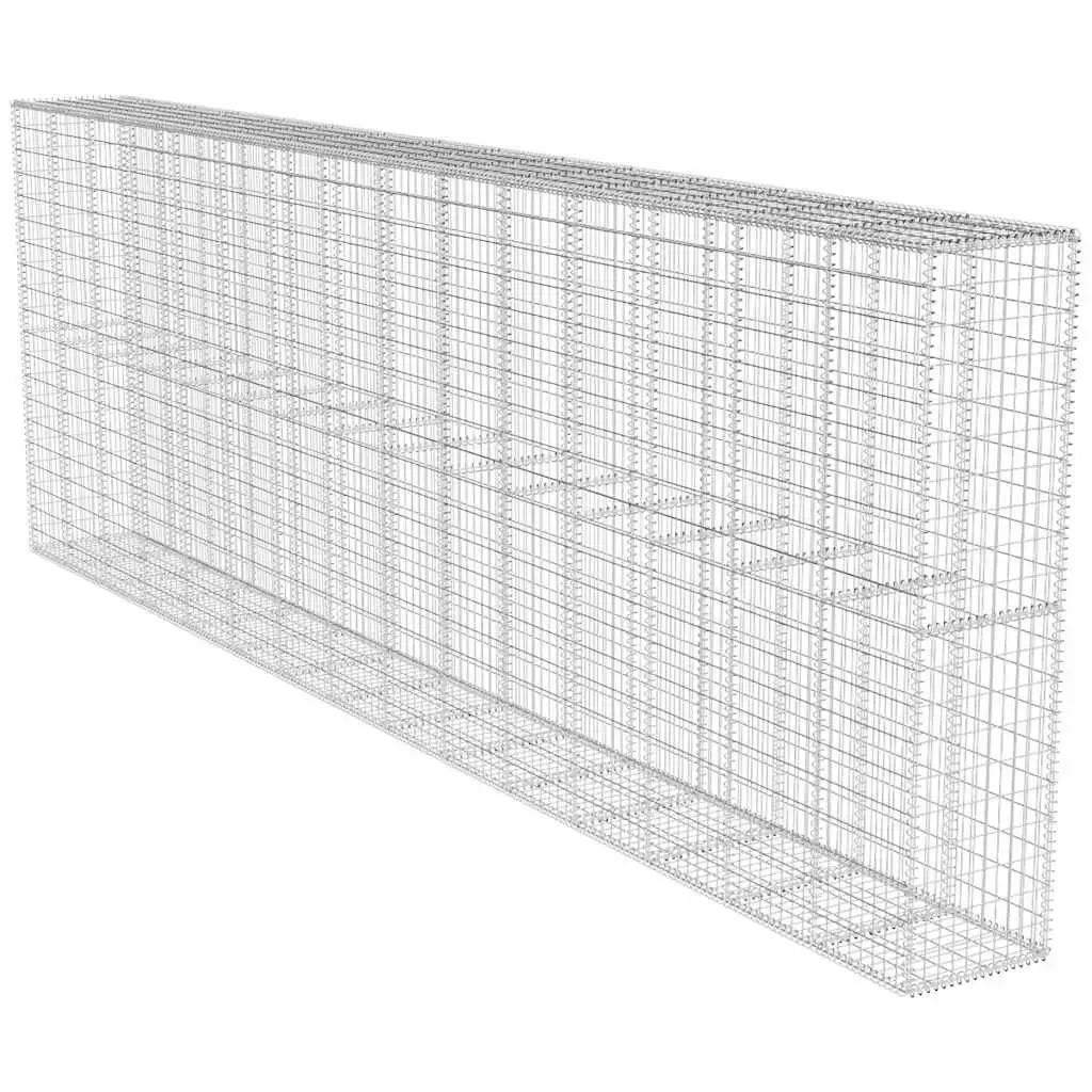 Gabion Wall Panel Galvanised Steel 6 Metre Long Silver Retaining Fence with Top and Bottom Covers