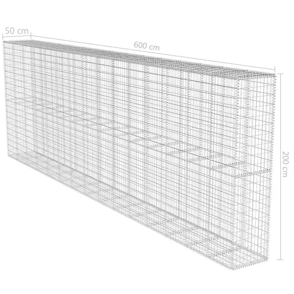 Gabion Wall Panel Galvanised Steel 6 Metre Long Silver Retaining Fence with Top and Bottom Covers