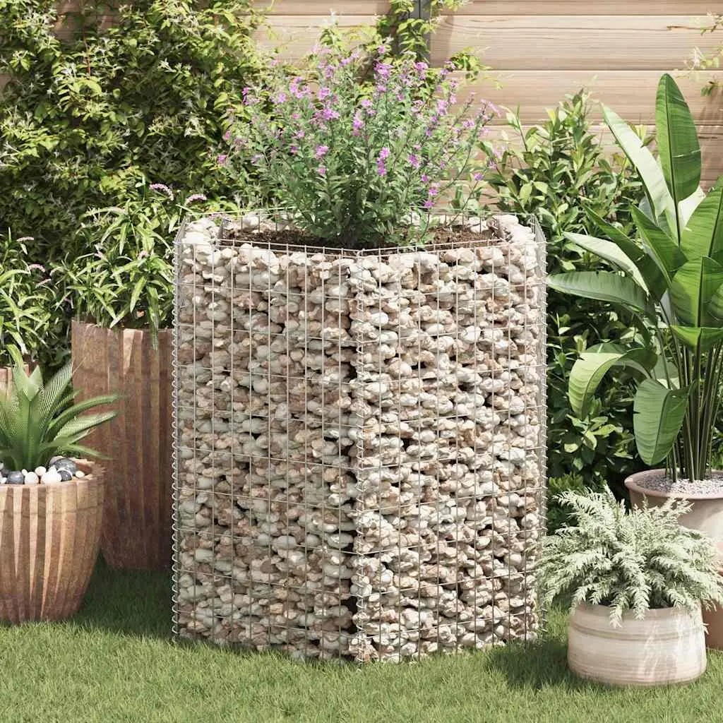 Hexagonal Gabion Raised Bed Garden Planter 100x90x100 cm Galvanised Steel Mesh Silver