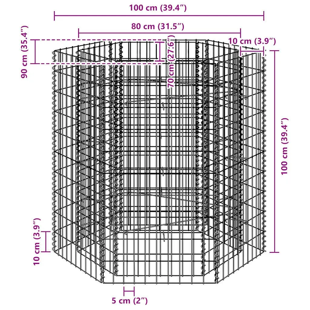 Hexagonal Gabion Raised Bed Garden Planter 100x90x100 cm Galvanised Steel Mesh Silver