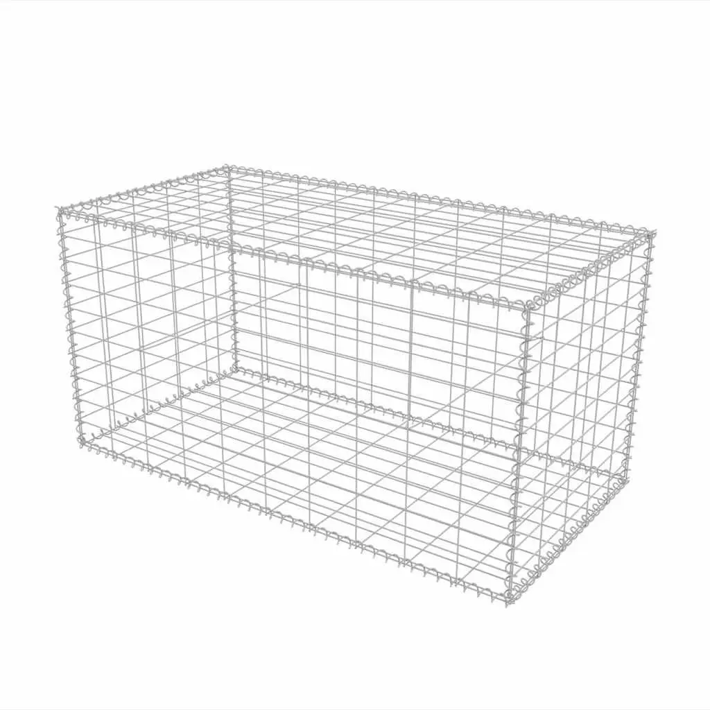 Gabion Basket Galvanised Steel 100 x 50 x 50 cm Silver Fence Panel Retaining Wall Garden Barrier