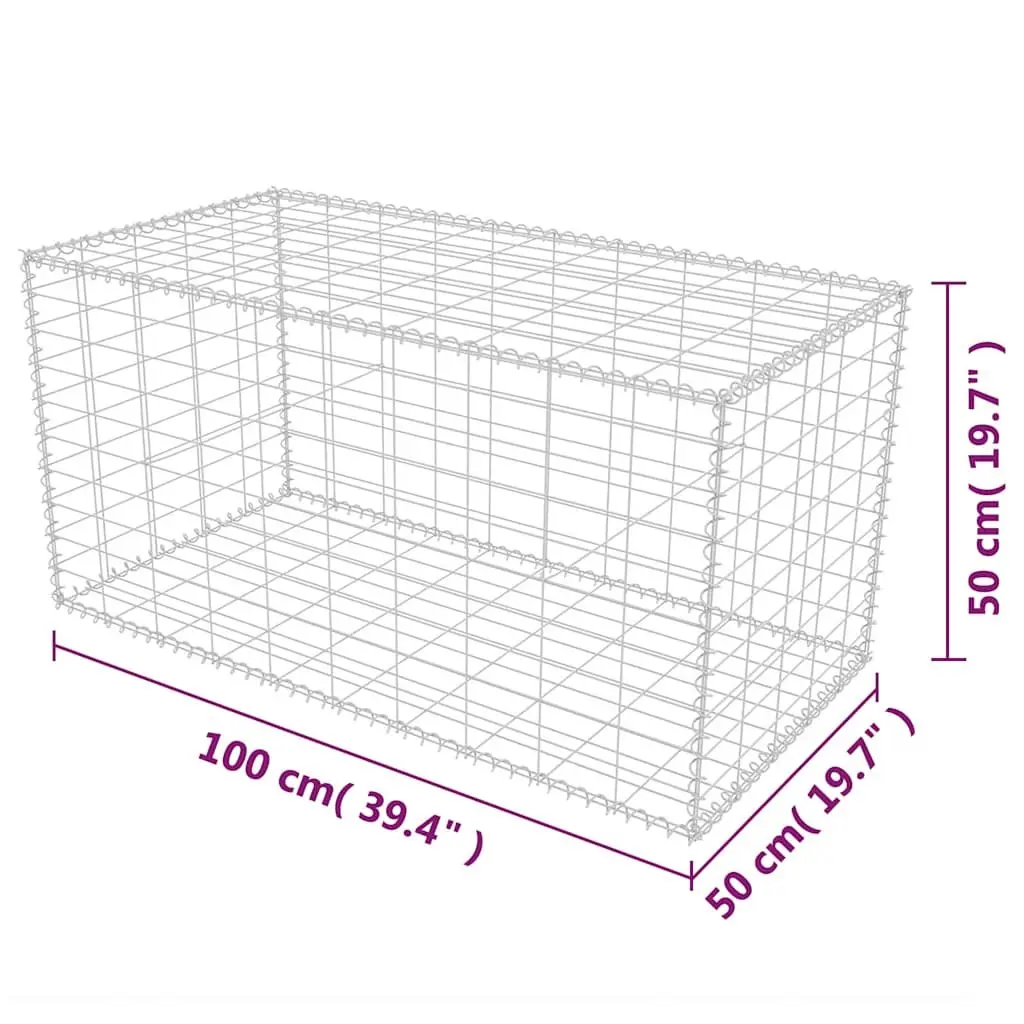 Gabion Basket Galvanised Steel 100 x 50 x 50 cm Silver Fence Panel Retaining Wall Garden Barrier